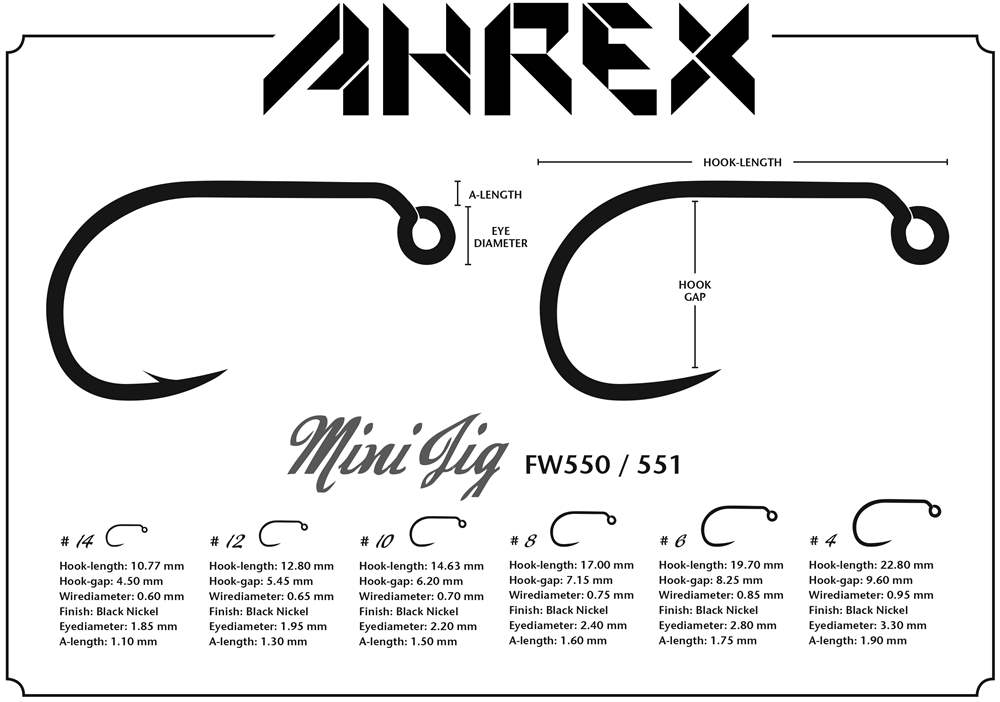 Ahrex Fw550 Mini Jig Barbed #2 Trout Fly Tying Hooks